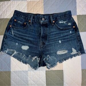 Levi’s Women's Distressed Medium Blue Denim Shorts